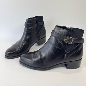 Partners Leather‎ Buckle Side Zipper Chunky Heels Round Toe Ankle Booties Sz 9 M